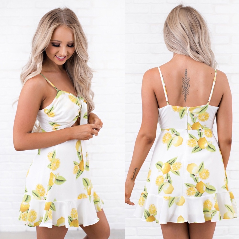 🍋LAST ONE🍋 Lemon Ruffle Flirty Mini Summer Dress - Picture 2 of 8